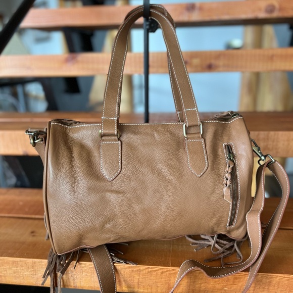 NEW Western Genuine Embossed Leather Cowhide Fringe Tassel Tan fall winter gift - Picture 12 of 13